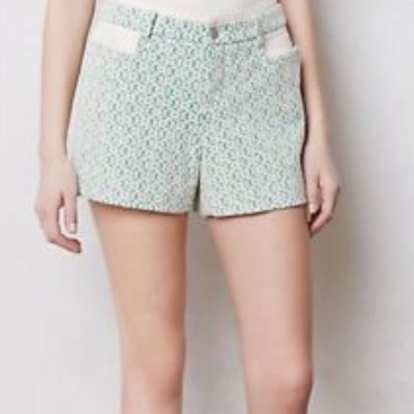 Anthropologie Pants - Anthropologie Cartonnier green & white shorts